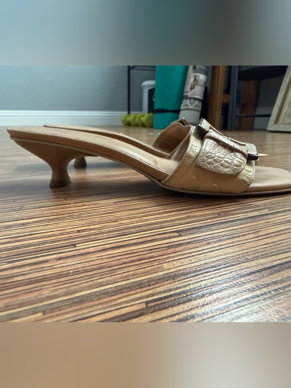 Donald J. Pliner Beige Croc-Embossed Buckle Slide Sandals - Picture 5 of 5